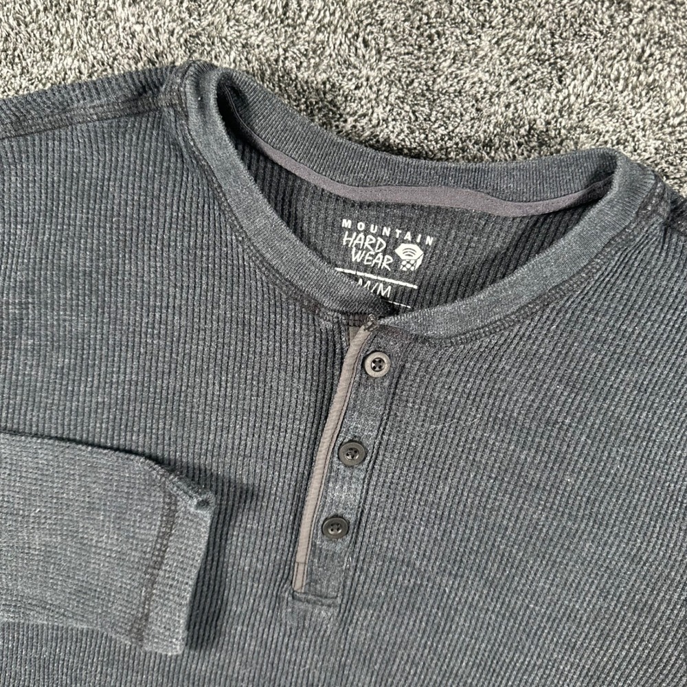 Mountain Hardwear Henley Shirt Mens M Charcoal Gray Waffle Knit Long Sleeve Top